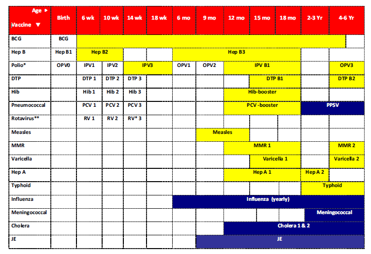 Immunization Schedule for children aged 0-6 Years